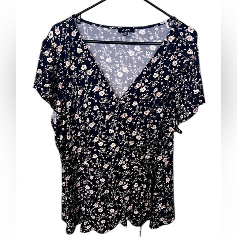 AUW floral side tie v neck blouse